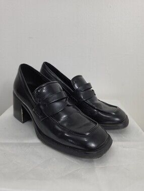 Aldo Y2K Black Chunky Heel Penny Loafers Shoes